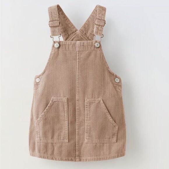 Zara Tan Pinafore Corduroy Casual Dress with Relaxed Silhouette size 5-6 - Picture 1 of 6